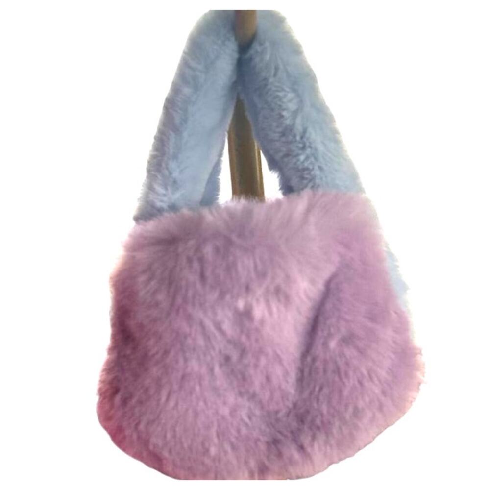 Pastel Pink Blue Lavender Faux Fur Mini Satchel Bag Plastic Removable Bag Chain - Picture 5 of 7